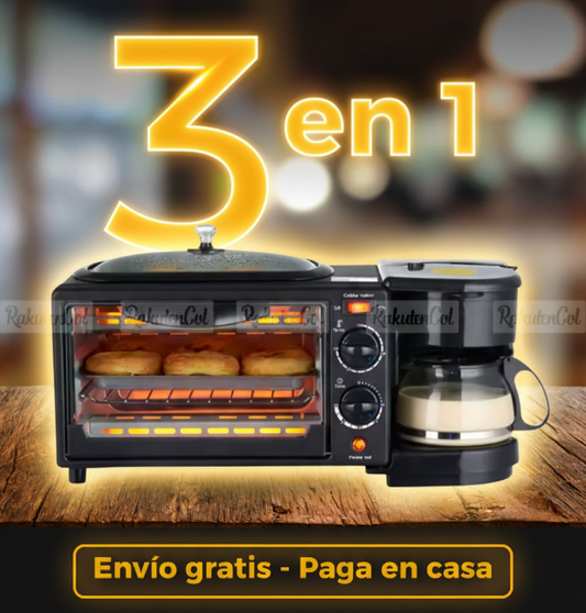 Horno Cafetera y Plancha hermética 3 en 1 + Obsequio Tapete Premium Absorvente!