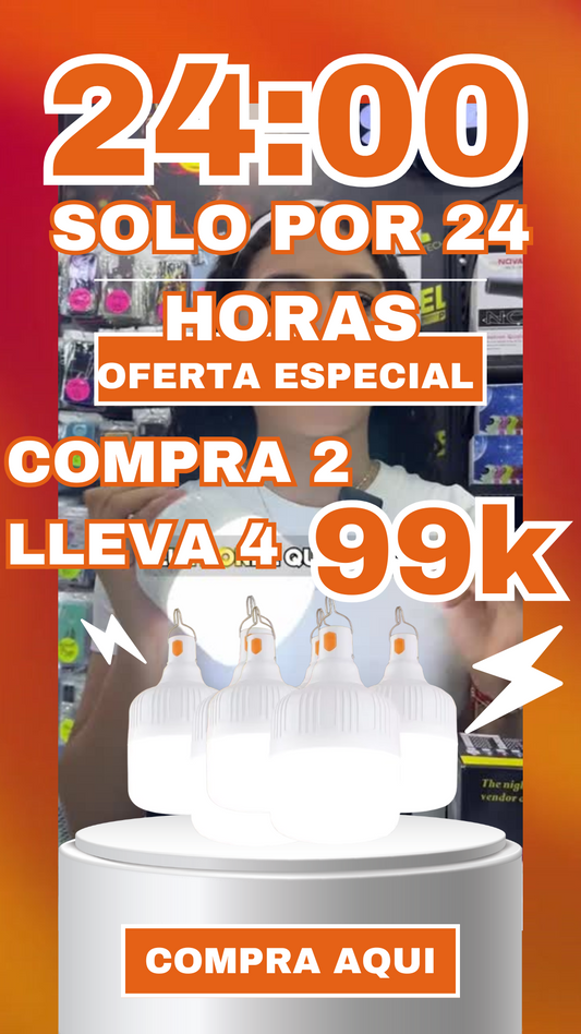 💡 Paga 2 Lleva X4 Bombillos LED Recargable 120W USB Portátil Emergencia (Ultimas 24 horas)